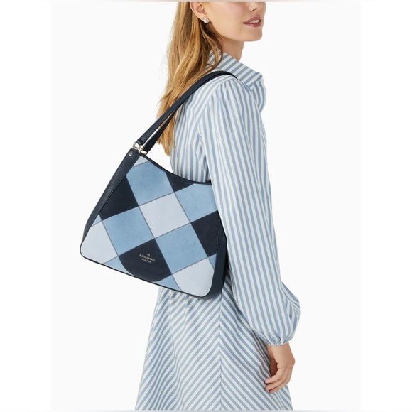 KATE SPADE LEILA PATCHWORK DENIM MEDIUM TRIPLE COMPARTMENT SHOULDER BAG NWOT - Picture 4 of 8